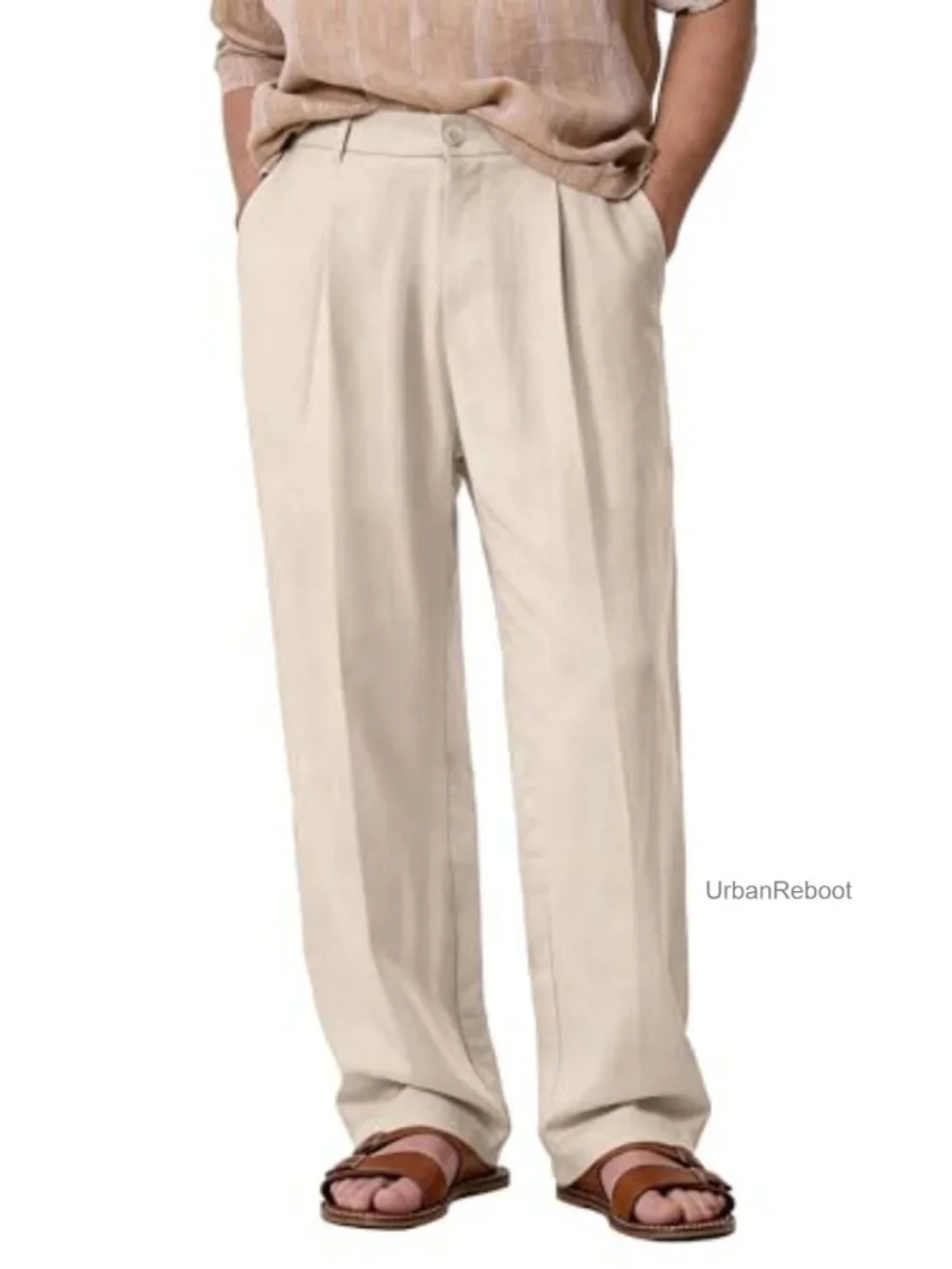 Men's Pleated Relaxed Fit Lightweight Casual Linen Blend Pants